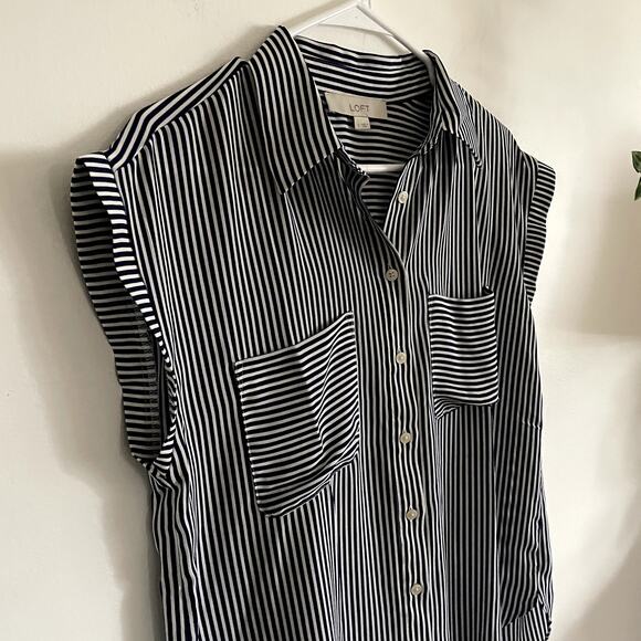 Ann Taylor LOFT Striped Dolman Cap Sleeve Shirt Size S Blue White Button Down - Picture 6 of 8